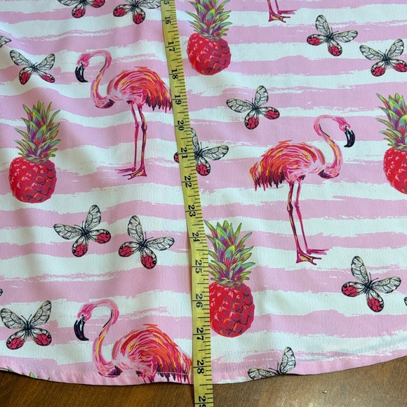 Pink & White Tropical Flamingo Button-Up Blouse - Picture 6 of 8